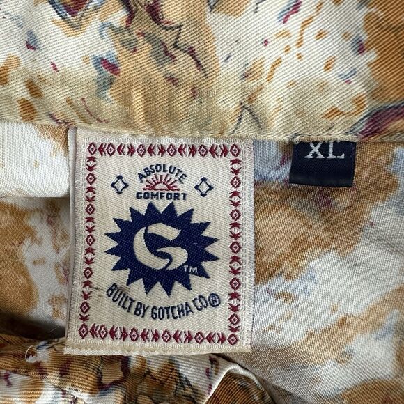 Vintage 90s Gotcha Button Up Hawaiian Style Abstract Art Casual Shirt Size XL - Picture 6 of 6